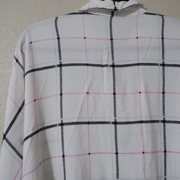 Vince Camuto White Grid Plaid Long Sleeve‎ Top Button Down Career Flowy - Picture 11 of 13